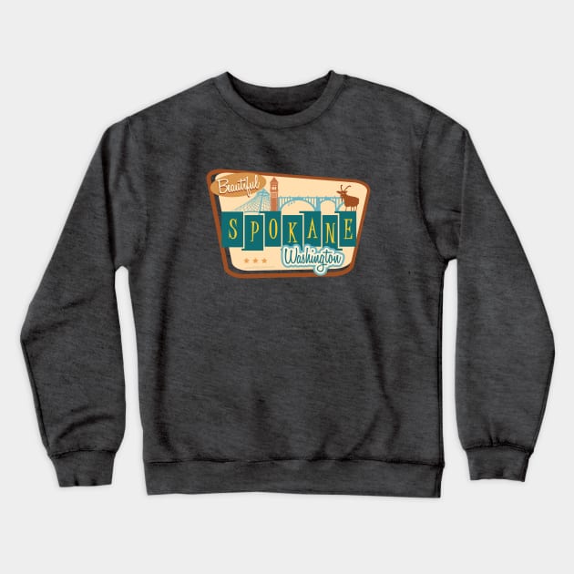 Spokane WA Retro Skyline Crewneck Sweatshirt by sentinelsupplyco